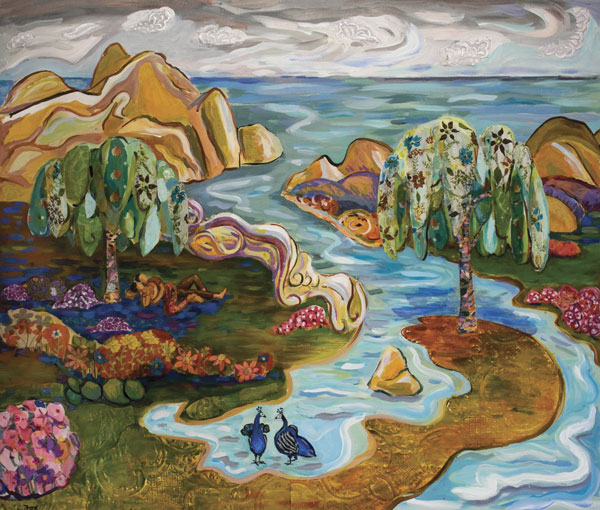 Carolyn Fox Paradise with Peacocks Painting